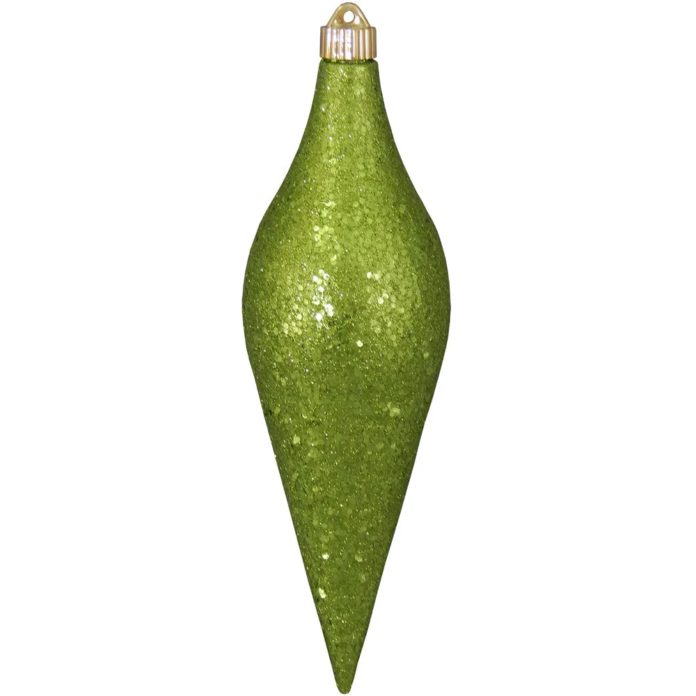 12 2/3" (320mm) Large Commercial Shatterproof Drop Ornaments, Lime Glitz, Case, 12 Pieces