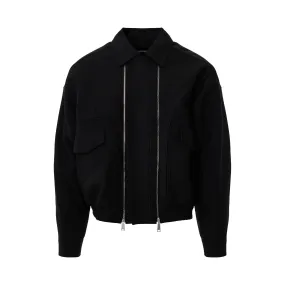 3 Front Zipper Details Bomber Jacket in Black