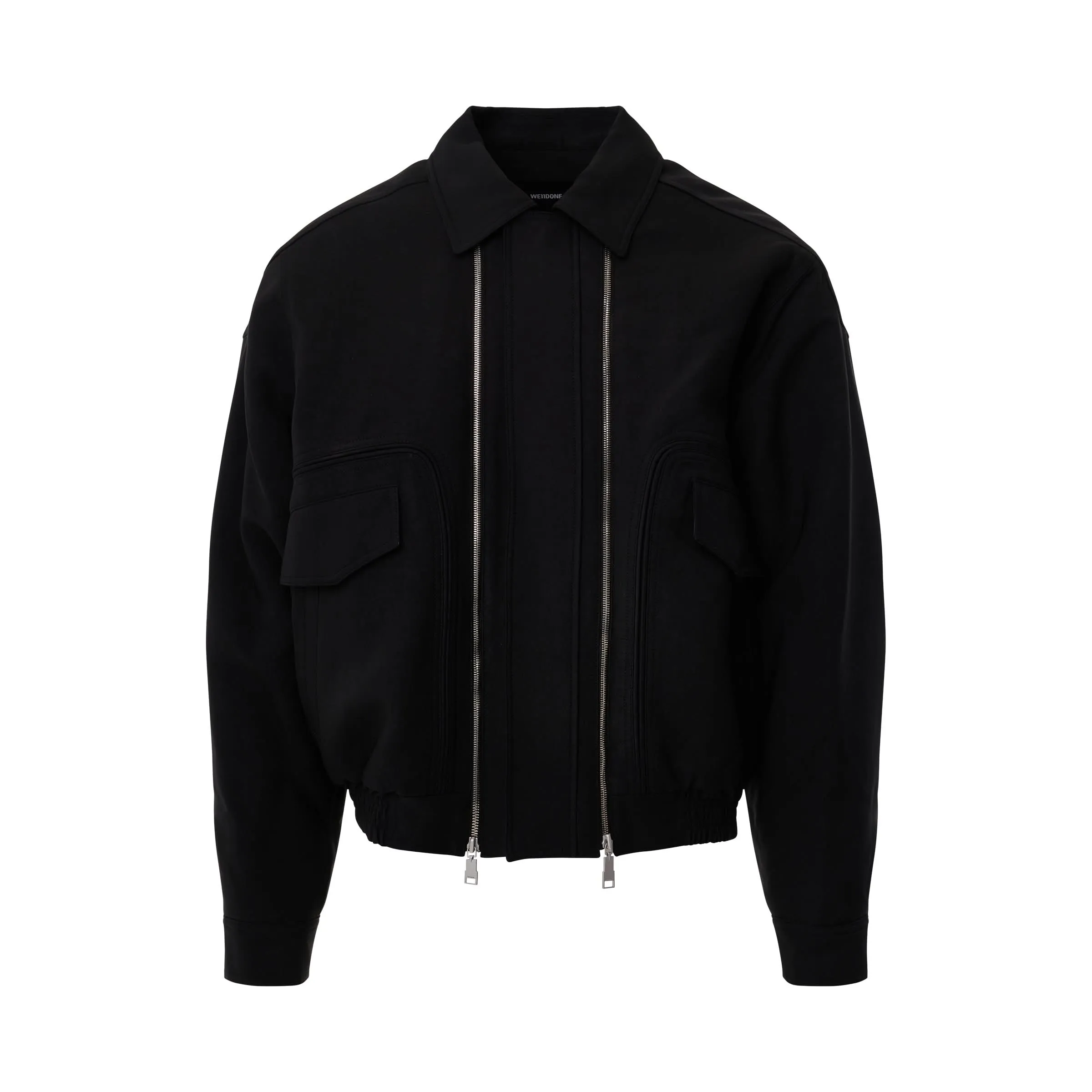 3 Front Zipper Details Bomber Jacket in Black