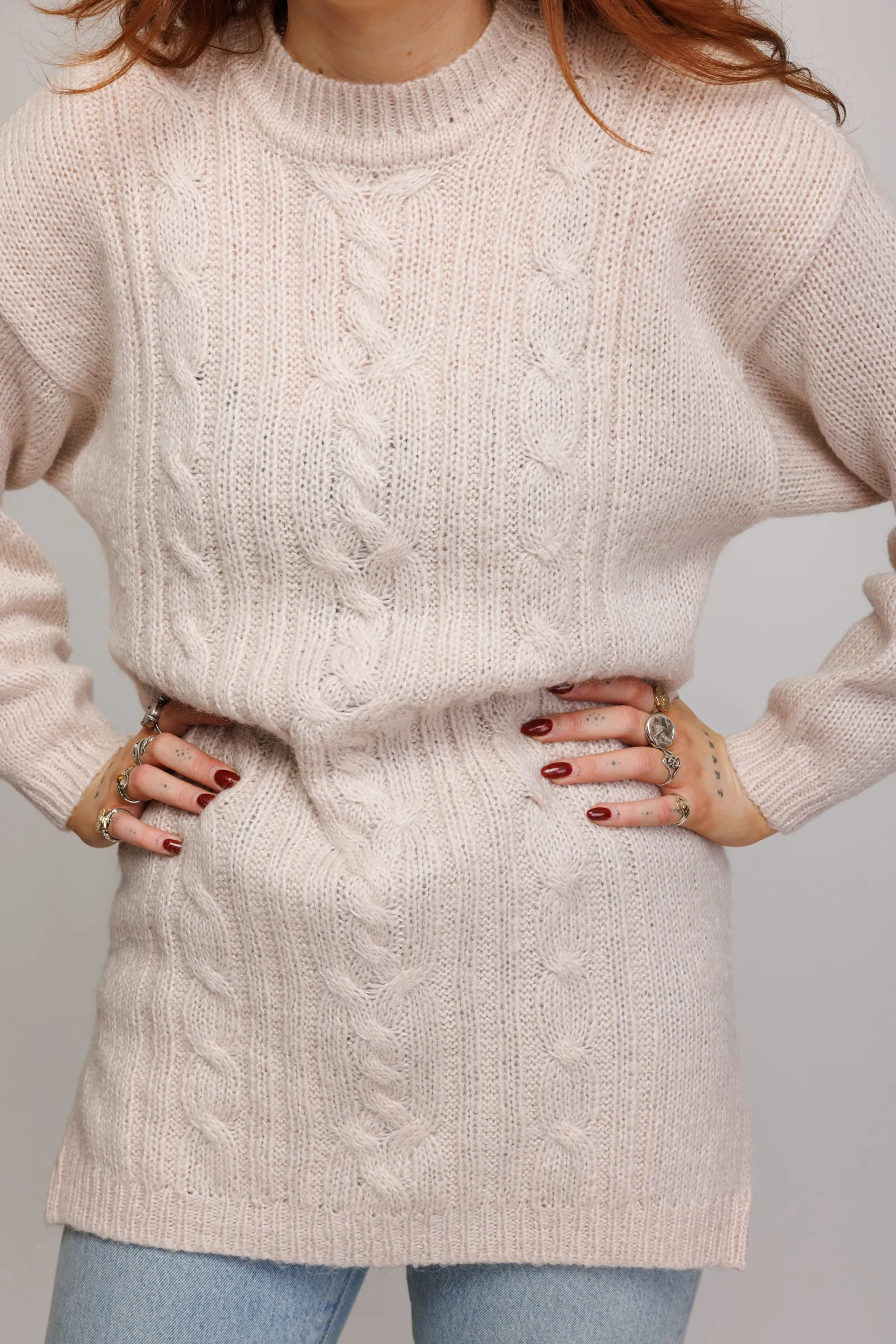 90's Handknit Pastel Cableknit Jumper M