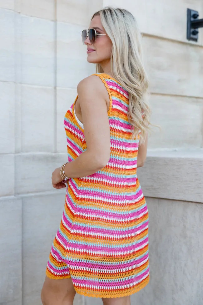 A Colorful Life Multi Stripe Crochet Mini Dress With Slip Lining FINAL SALE