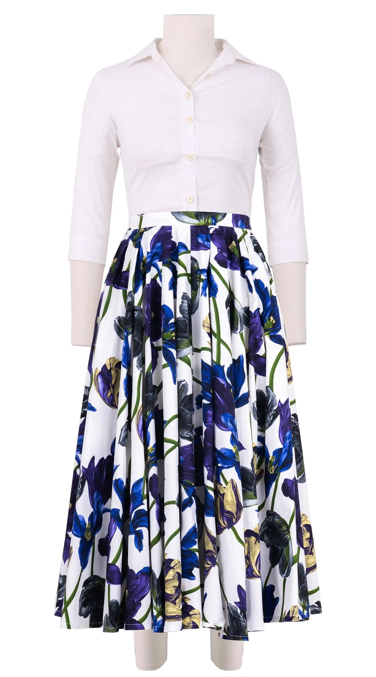 Abelia Skirt Midi Length Cotton Stretch (Rambrandt Tulip)