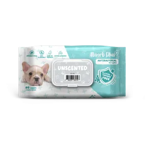 Absorb Plus AntiBacterial Pet Wipes Unscented 15cm x 20cm - 80sheets