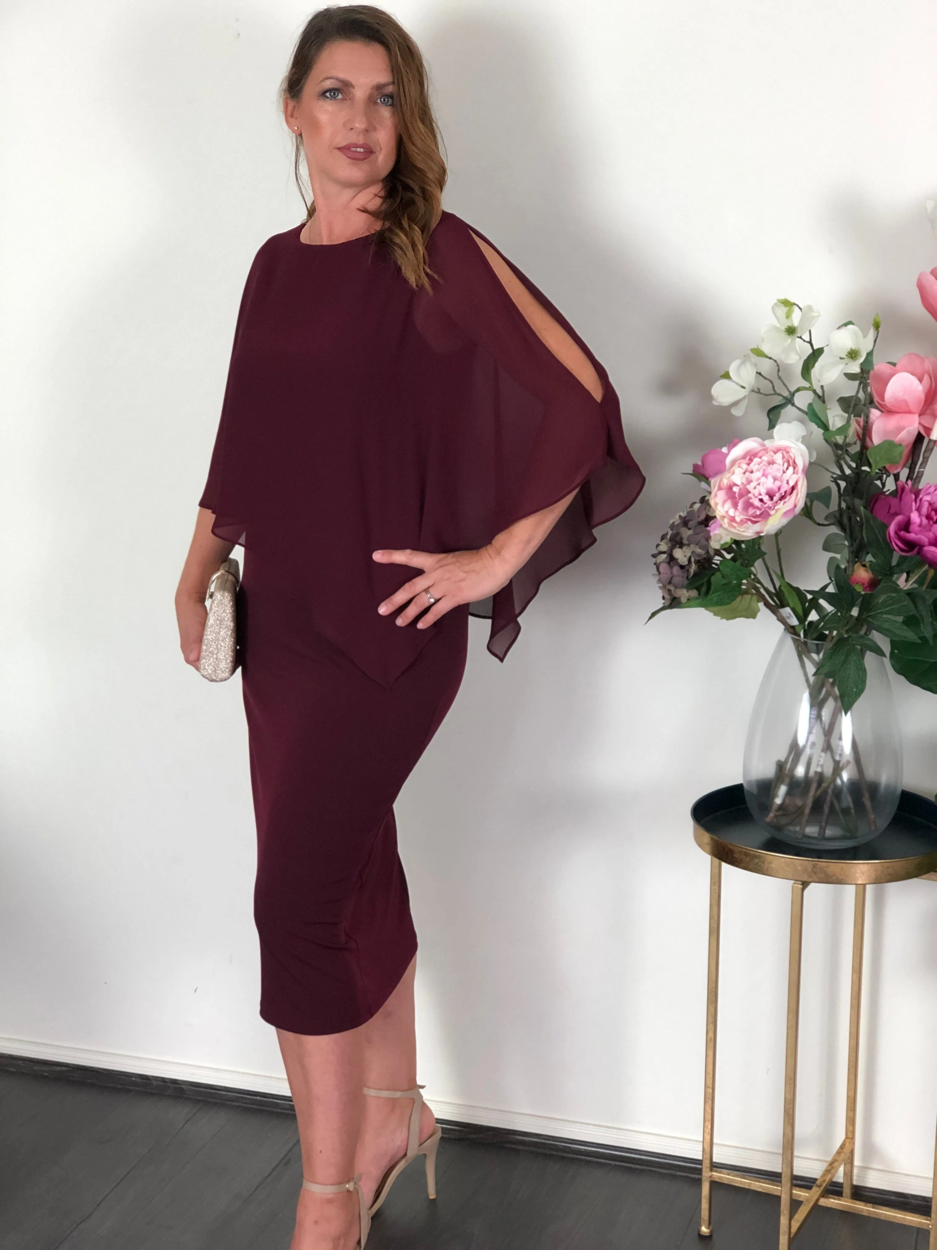 Aisha Burgundy Evening Dress