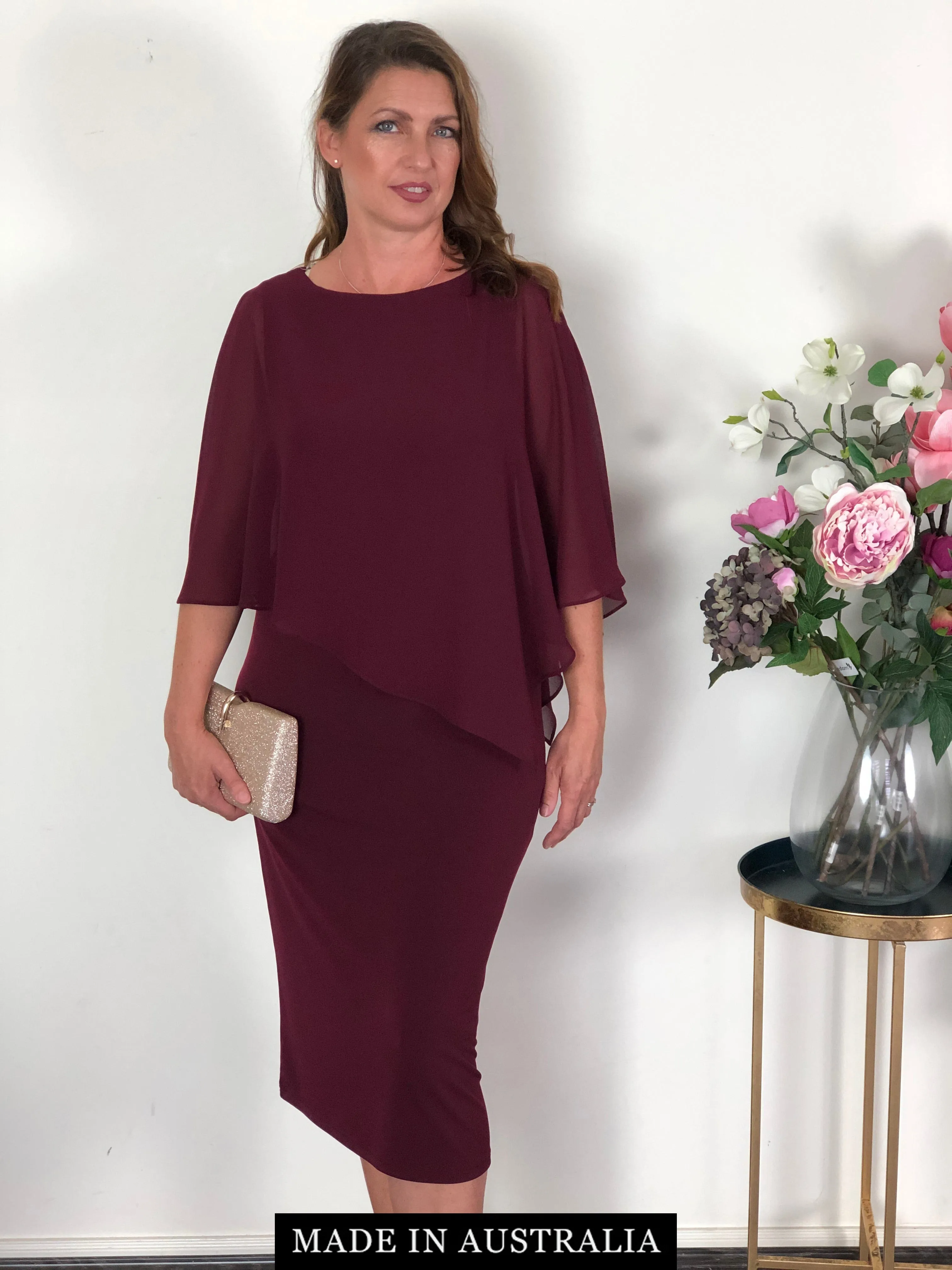 Aisha Burgundy Evening Dress