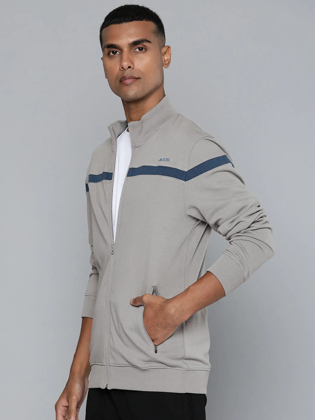 Alcis Men Grey Solid Bomber Jacket