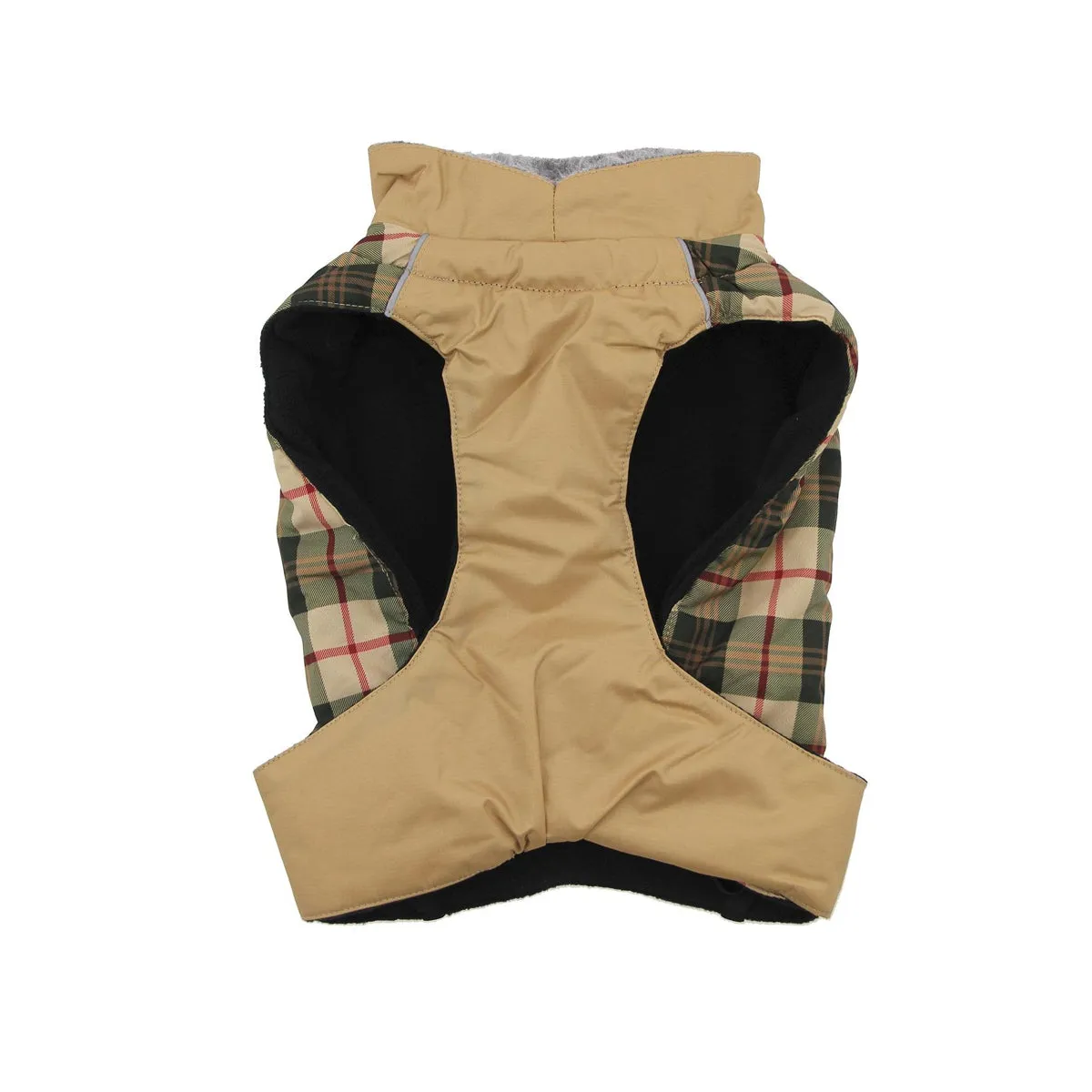 Alpine All-Weather Dog Coat - Beige & Green Plaid