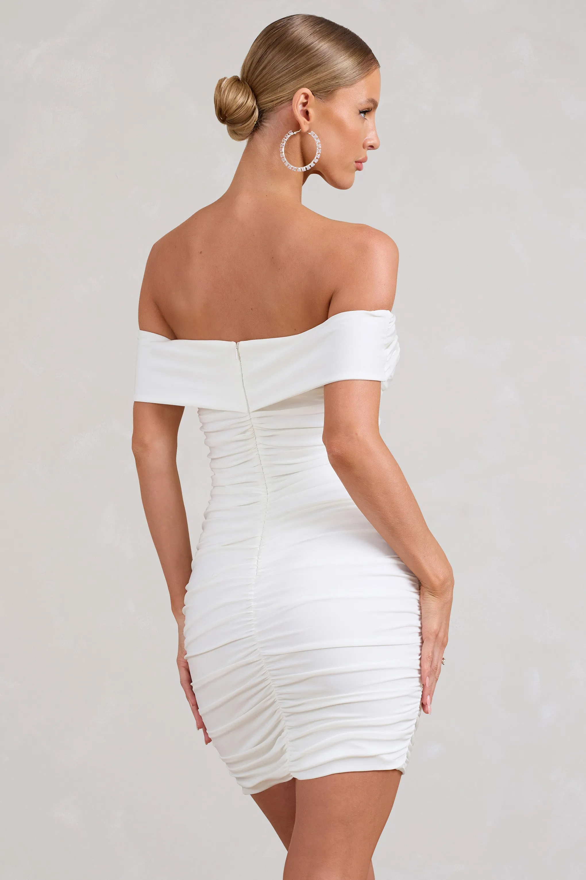 Appreciate | White Off The Shoulder Ruched Mini Dress