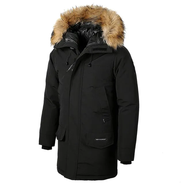 Ashore Shop Men's Long Fur Collar Hooded Waterproof Parka