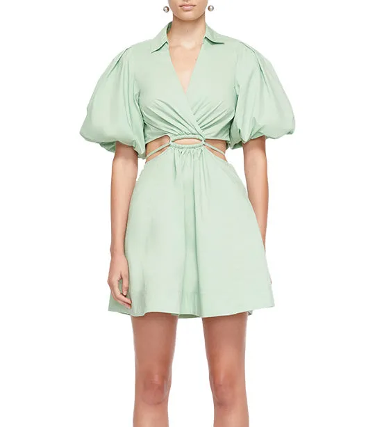 Aulora Cotton Poplin Balloon Sleeve Mini Dress Spring Green