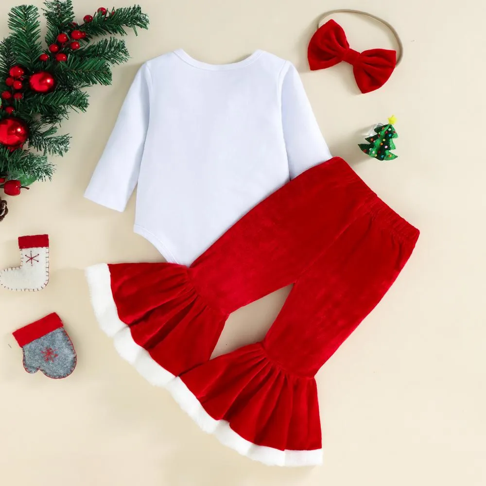 Autumn Winter Christmas Girls Letter Romper    Flared Pants Set Wholesale Girls Clothes