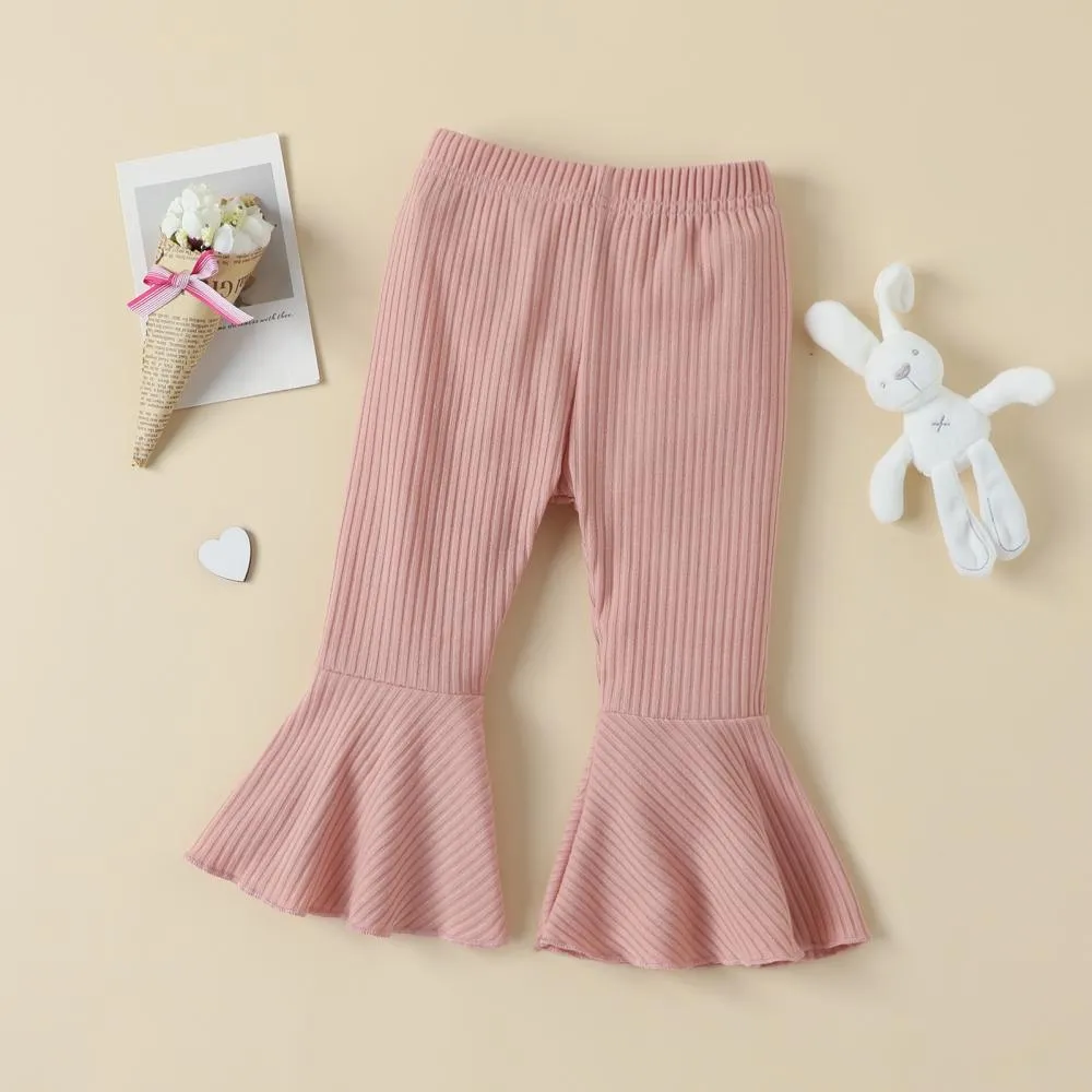 Autumn Winter Girls Print Round Neck Top   Pit Strip Flared Pants Set Wholesale Girls Clothes