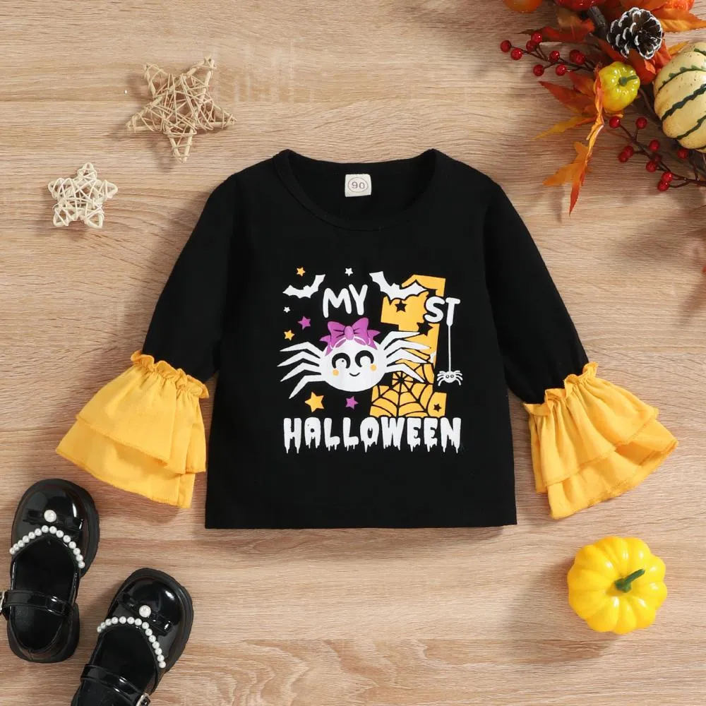 Autumn/Winter Halloween Girls Lace Sleeve Flared Pants Two-piece Set Wholesale Girls Clothes