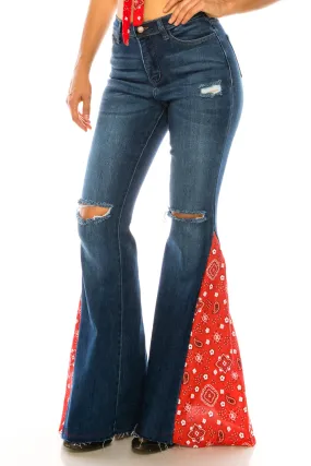 BANDANA PRINT FLARE BELL BOTTOM JEANS