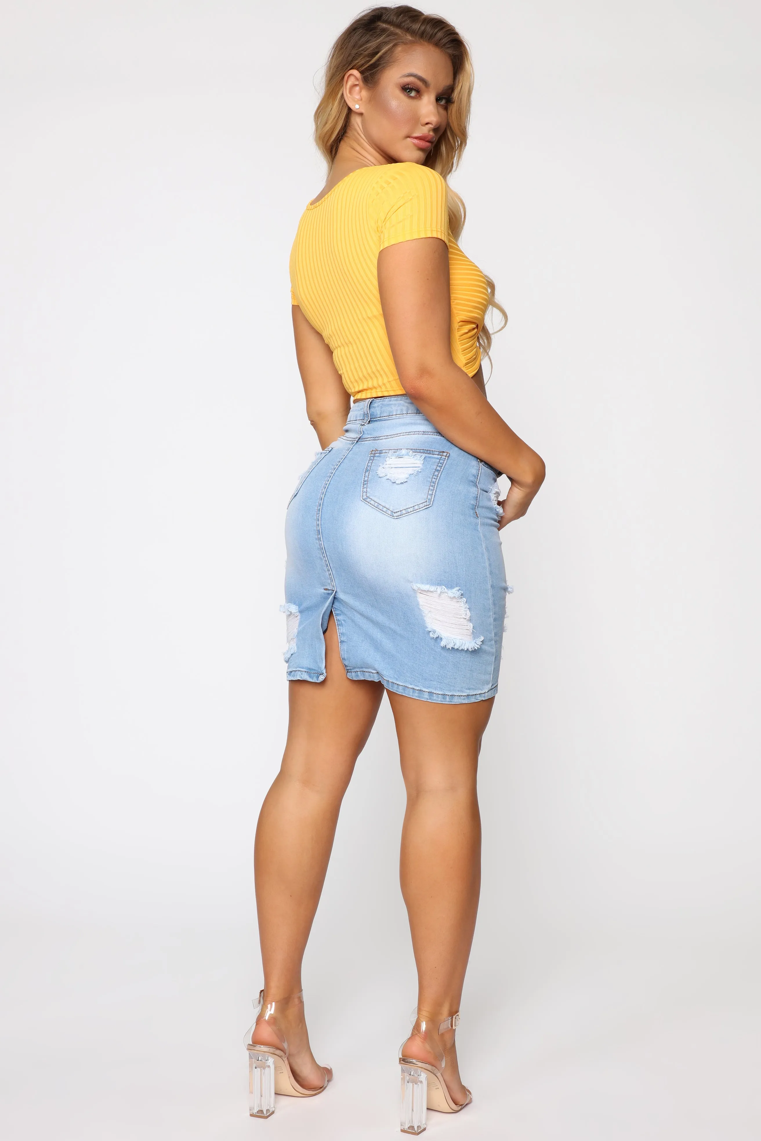 Beat Of My Heart Distressed Denim Skirt - Light Wash