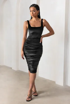 Beauty | Black Velvet Square Neck Bodycon Midi Dress