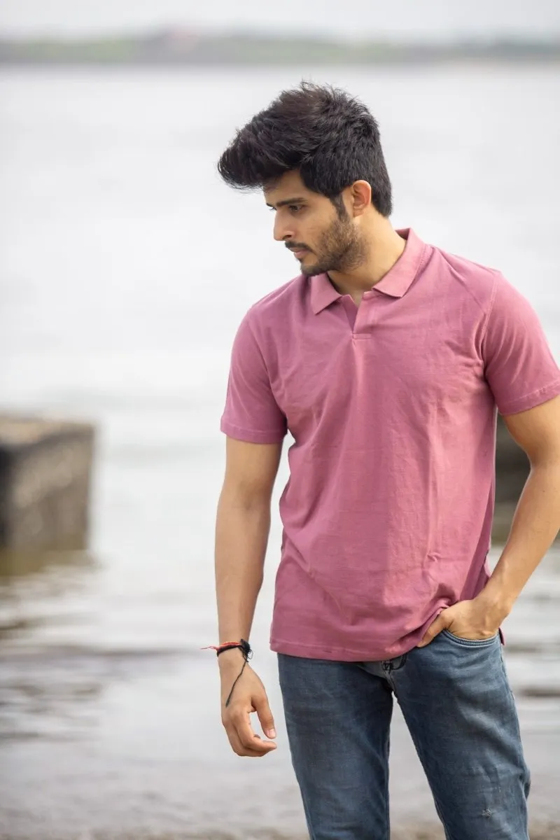 Beet rose organic cotton men's polo neck t-shirt