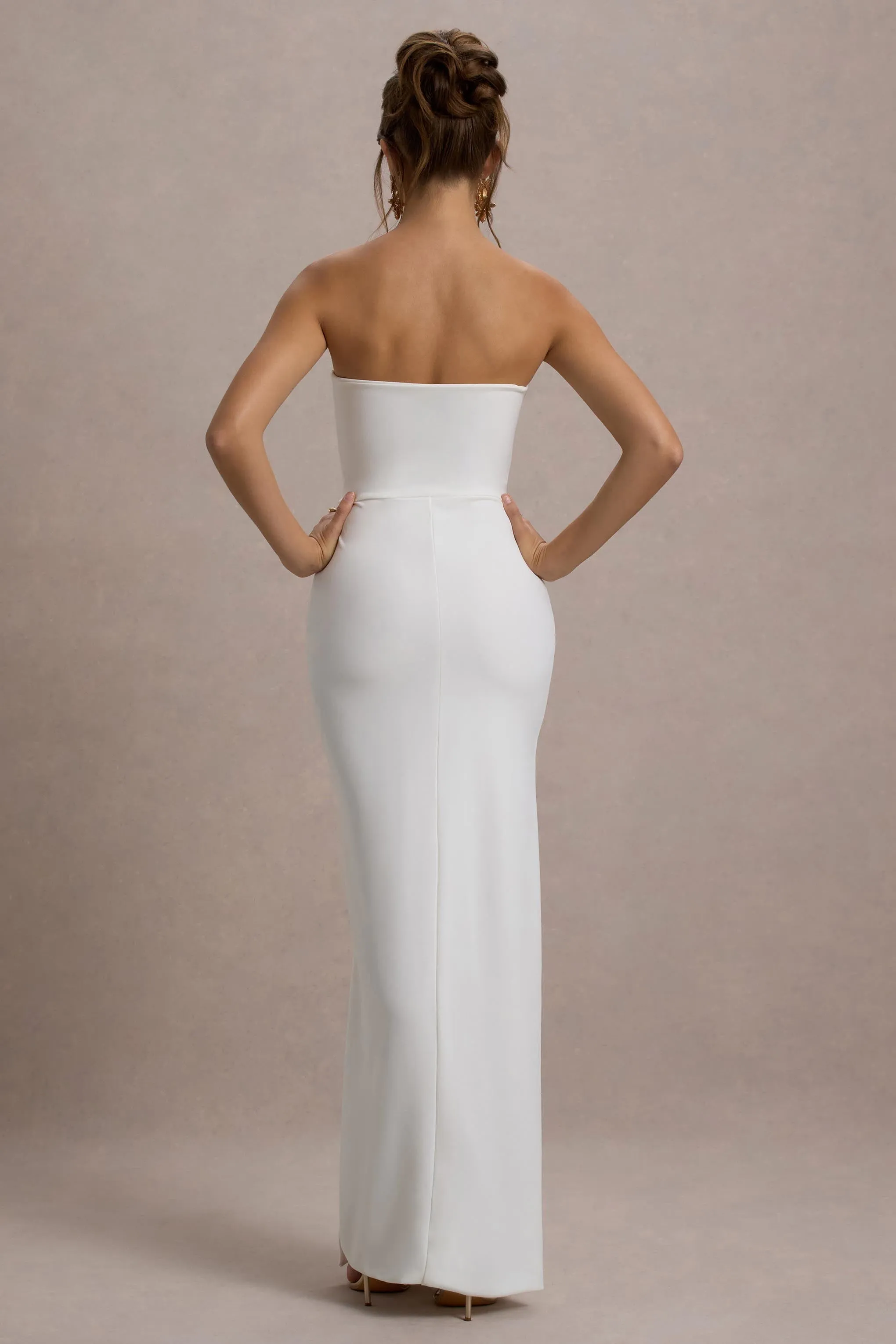 Belle of The Ball | White Bandeau Maxi Dress With Split Hem