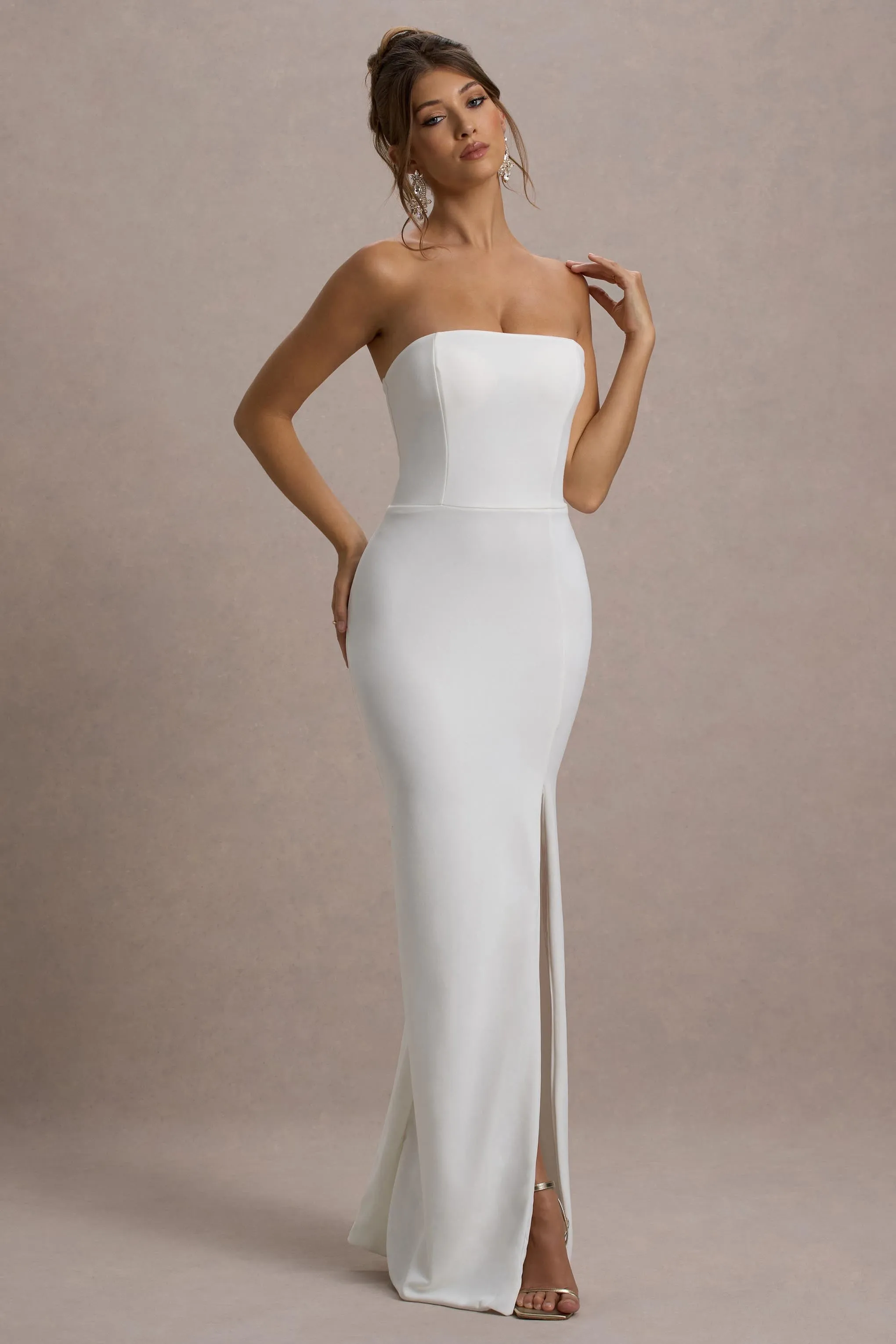 Belle of The Ball | White Bandeau Maxi Dress With Split Hem