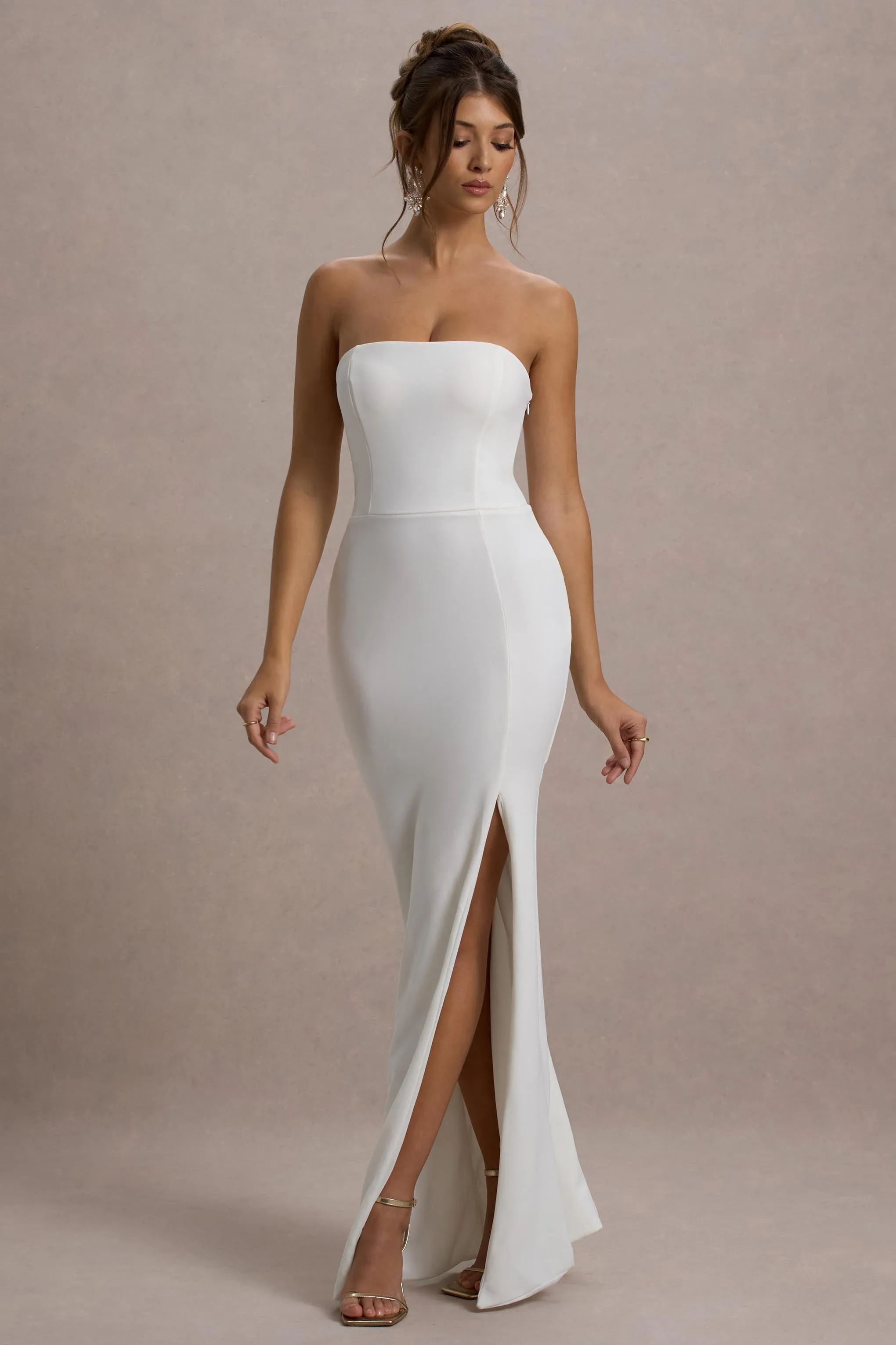 Belle of The Ball | White Bandeau Maxi Dress With Split Hem