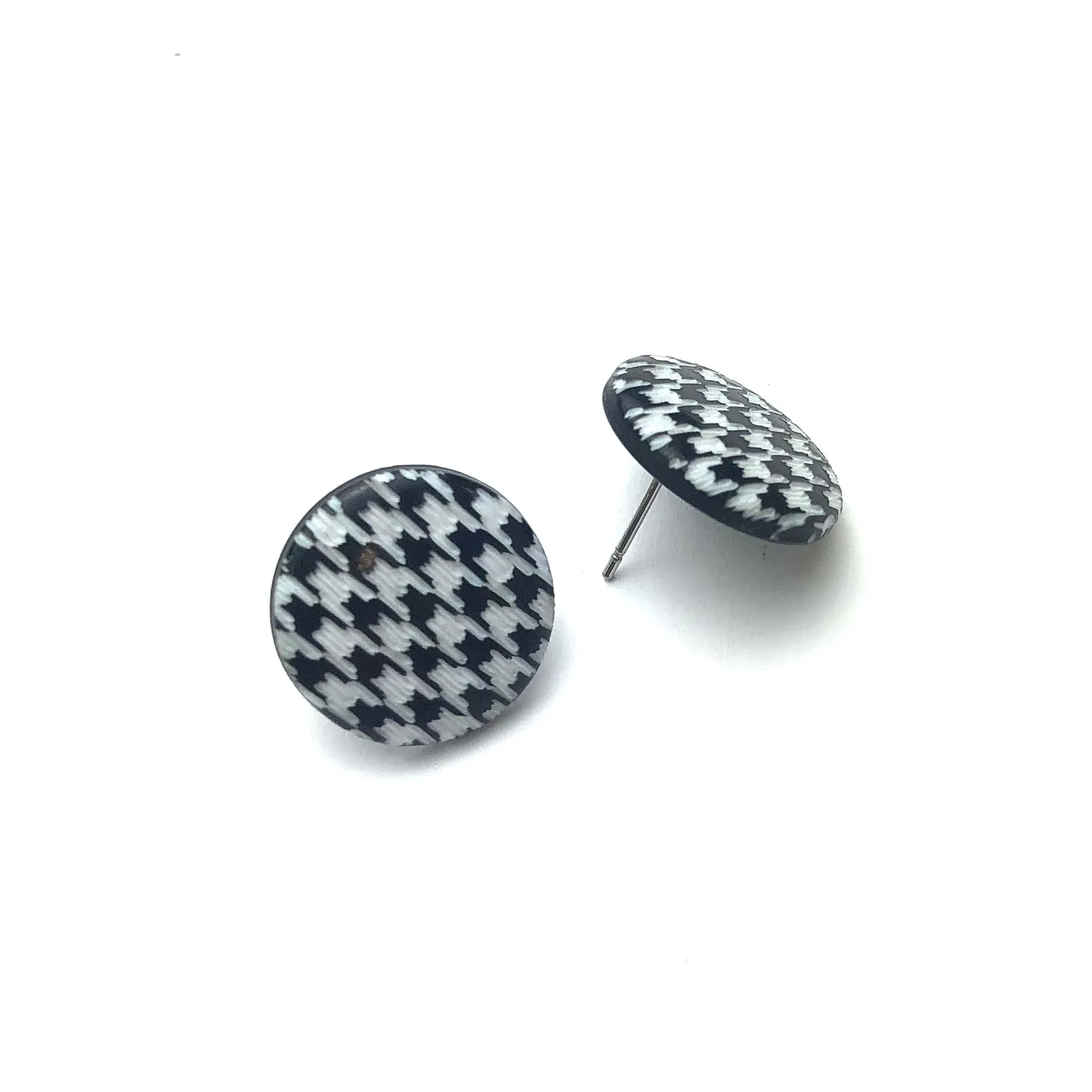 Black & White Houndstooth Disc Stud Earrings