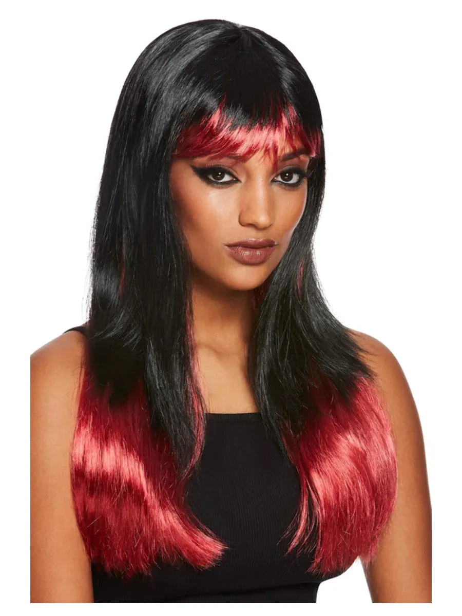 Bleeding Dip Dye Wig, Black and Red