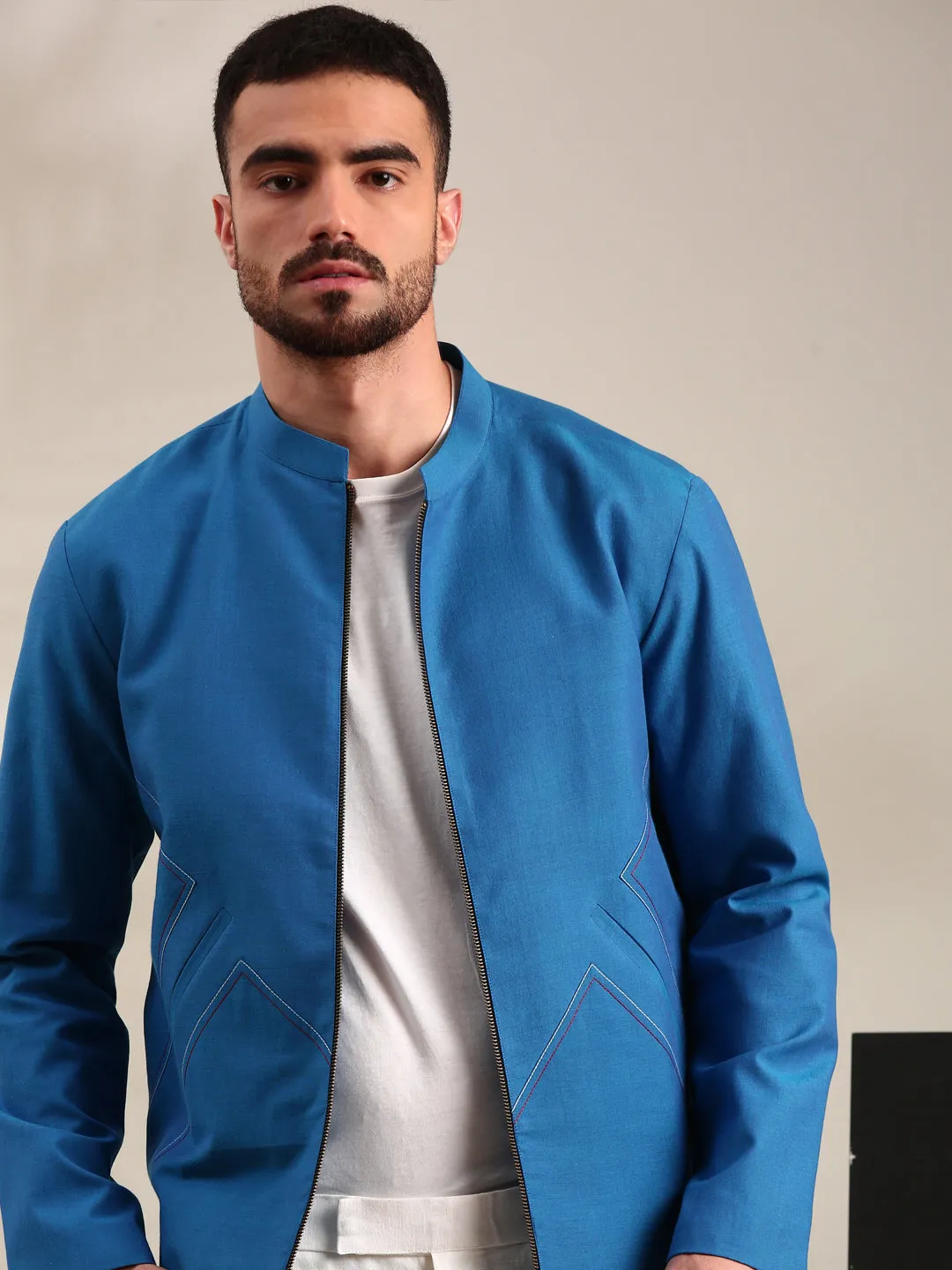 Blue Cotton Bomber Jacket - MMBJ028