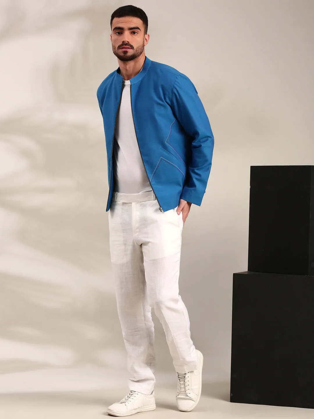 Blue Cotton Bomber Jacket - MMBJ028