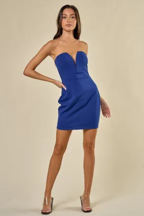 Blue V-wire Detail Tube Bodycon Dress