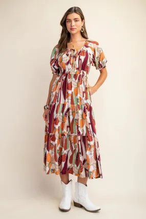 Bold Print Tiered Midi Dress