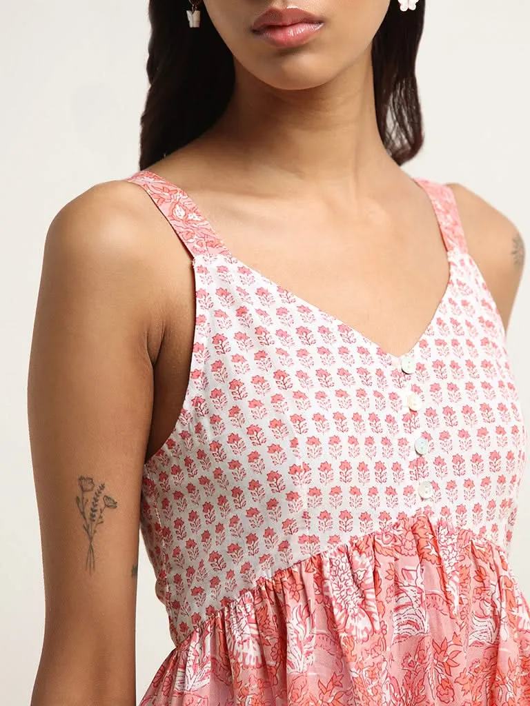 Bombay Paisley Pink Cotton Gathered Midi Dress