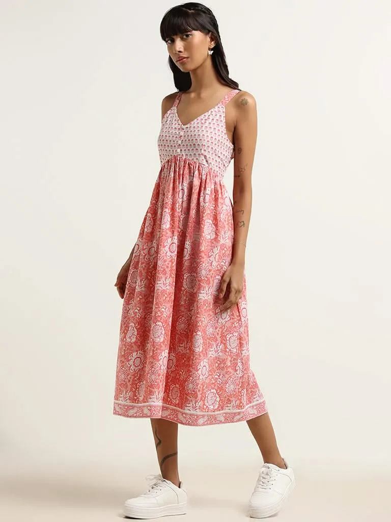 Bombay Paisley Pink Cotton Gathered Midi Dress