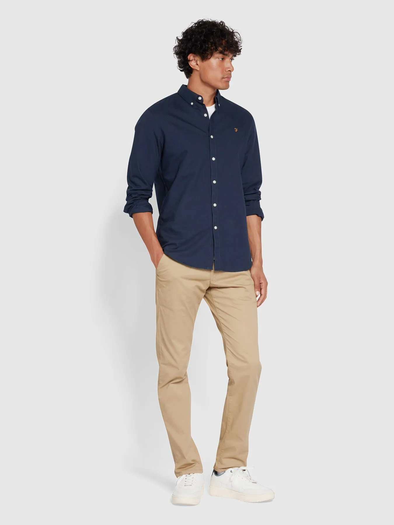 Brewer Slim Fit Organic Cotton Oxford Shirt In Navy