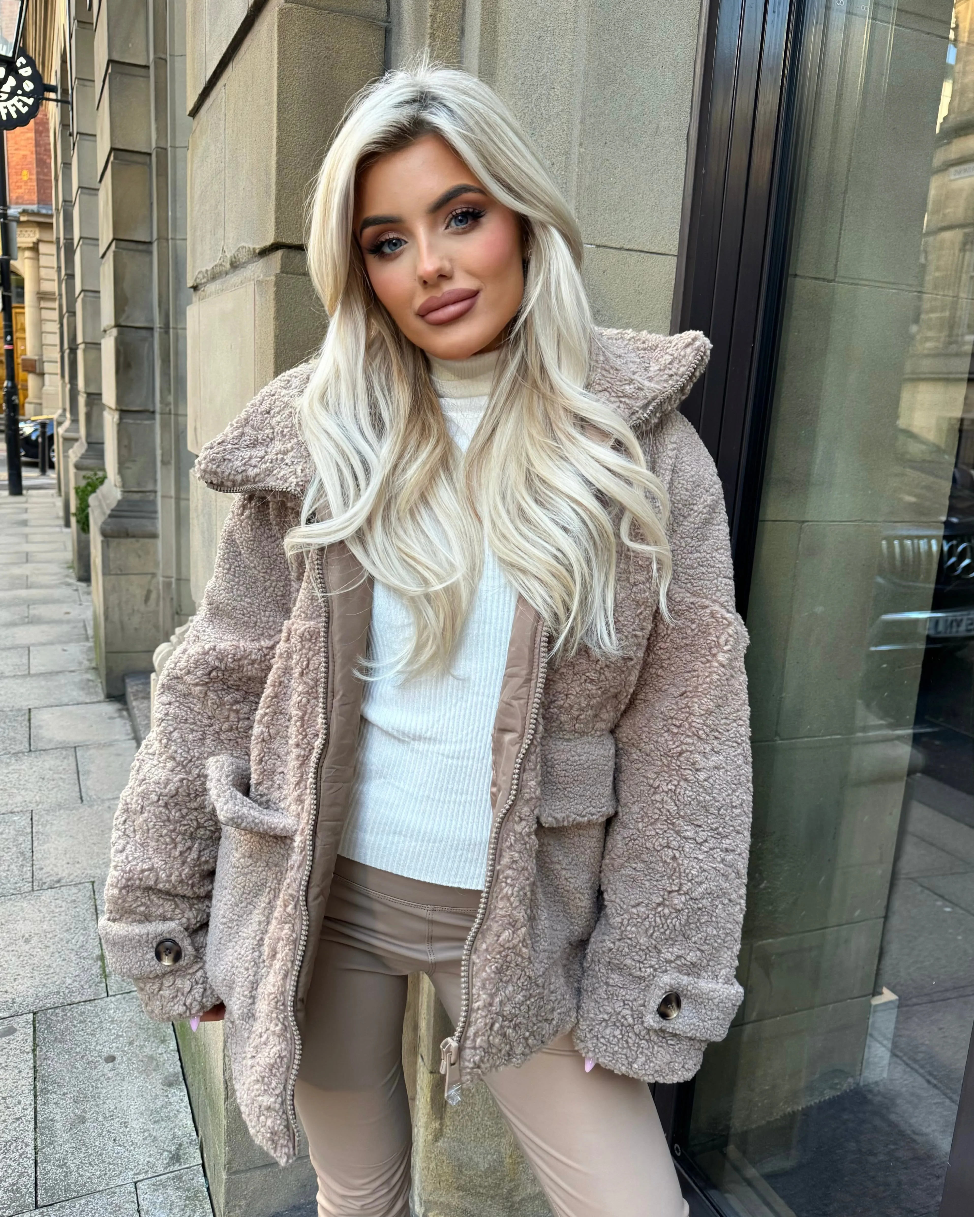 Brynn Teddy Style Coat- Taupe