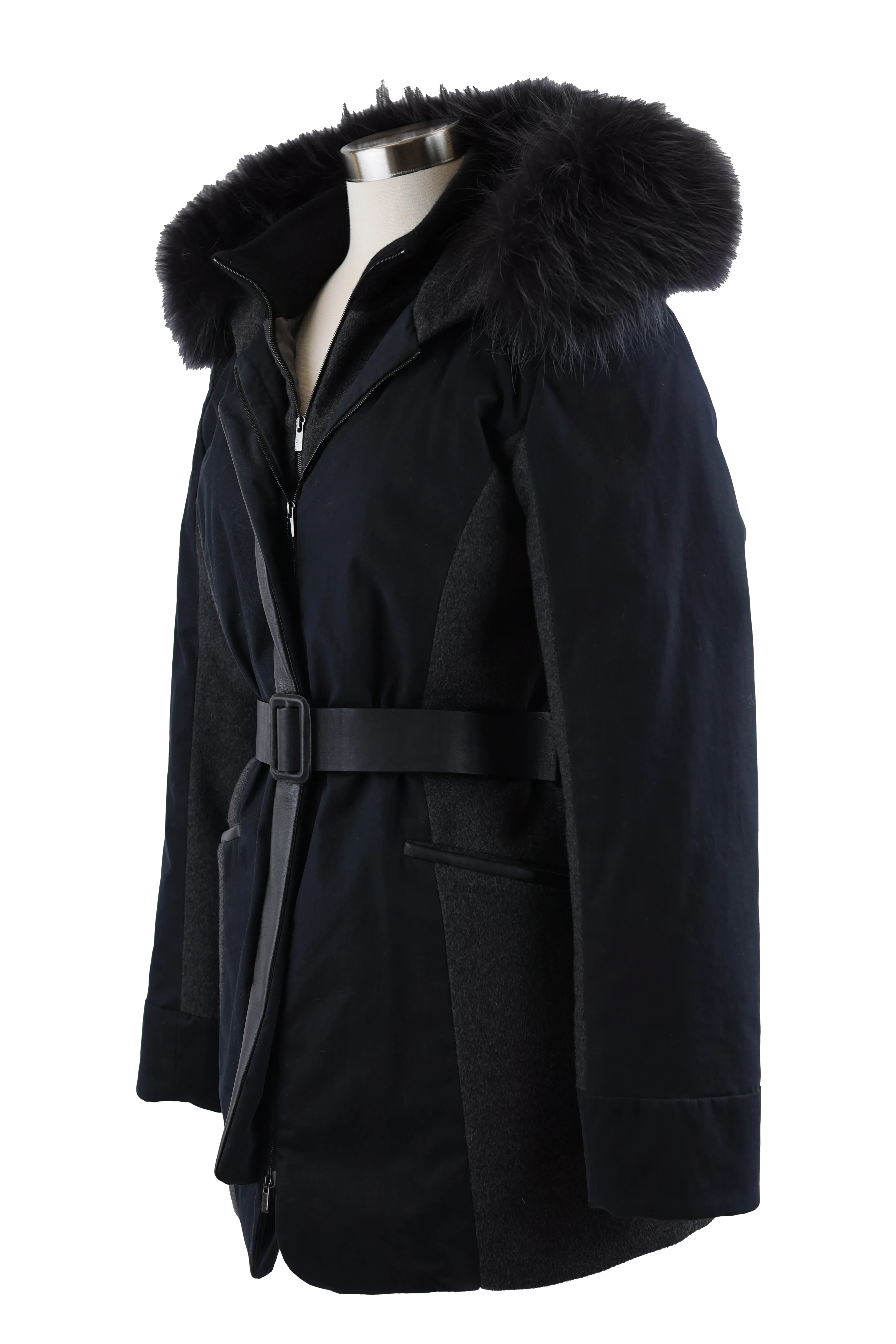 Cashmere Blend Belted Parka W/ Fur Hood