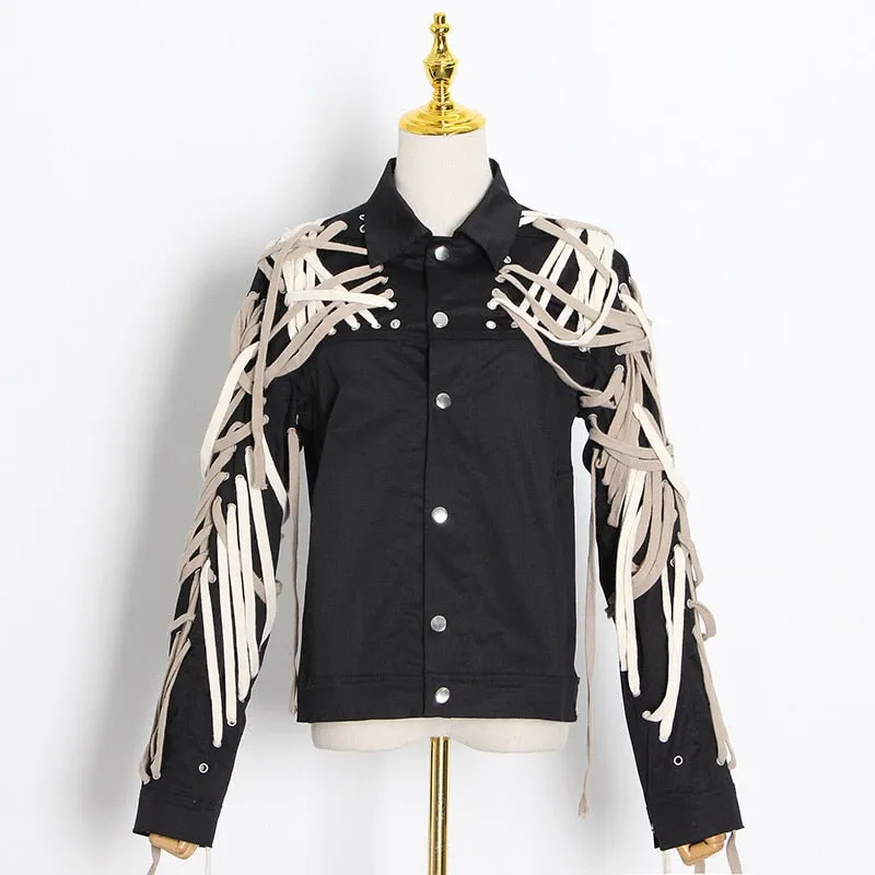 Casual Bandage Women Jacket Lapel Long Sleeve Black Plus Size Jackets Female Fashion Clothes Spring