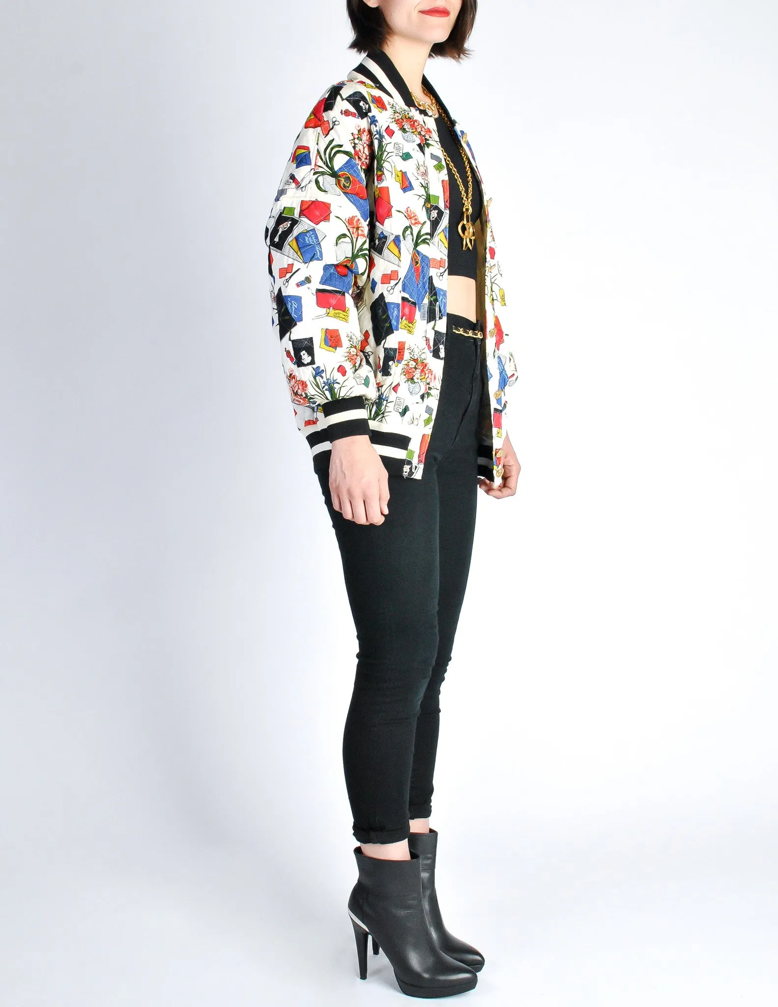 Chanel Vintage Novelty Print Quilted Bomber Jacket