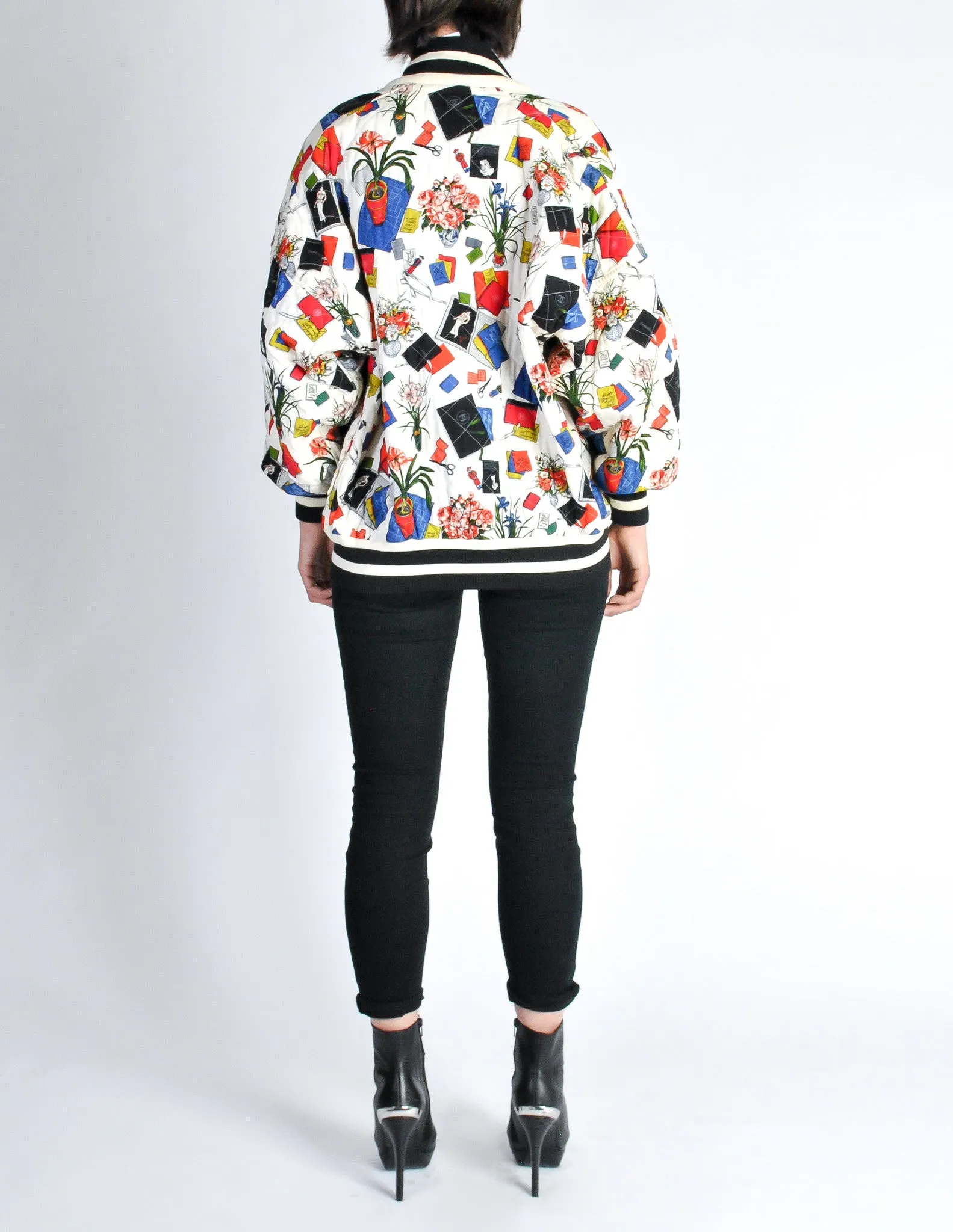 Chanel Vintage Novelty Print Quilted Bomber Jacket