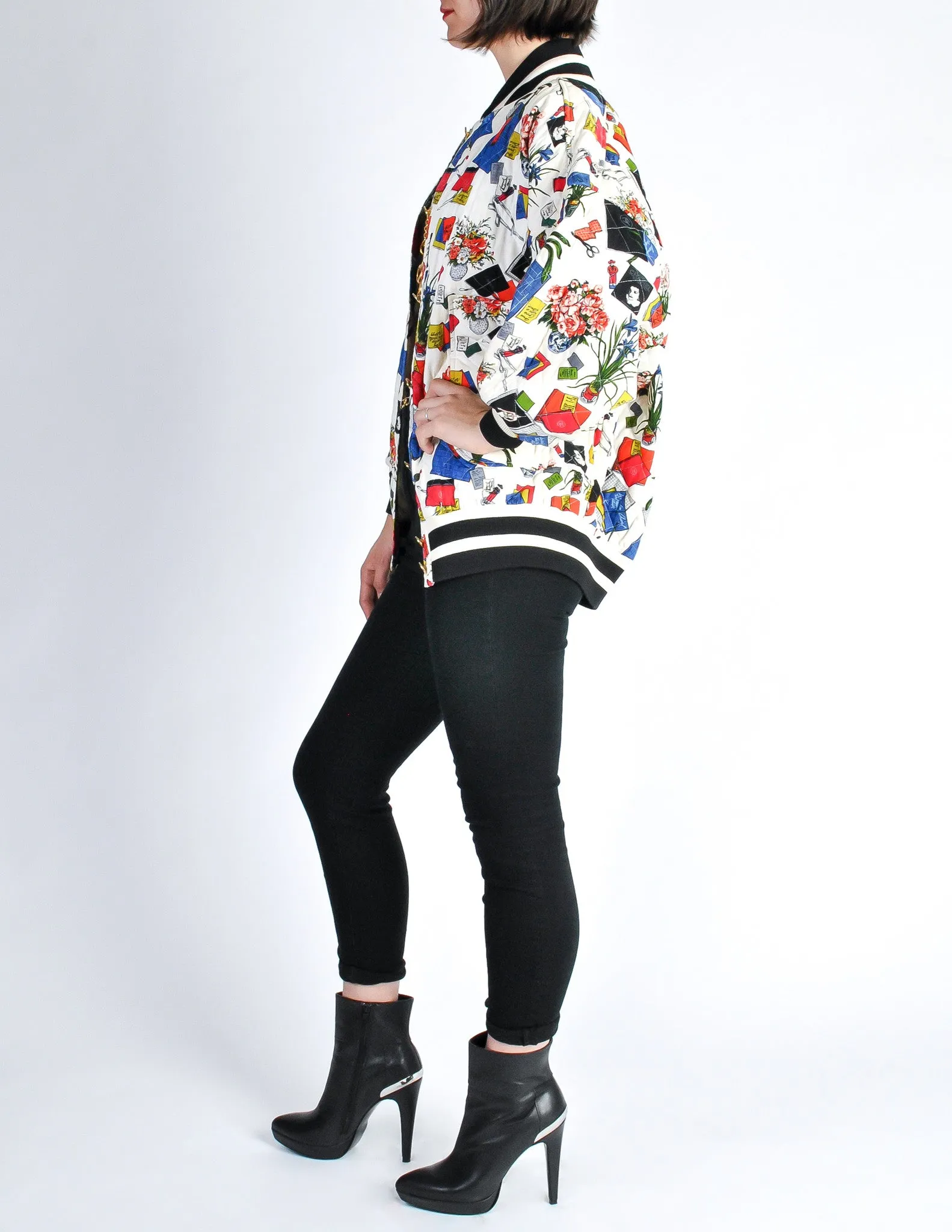 Chanel Vintage Novelty Print Quilted Bomber Jacket