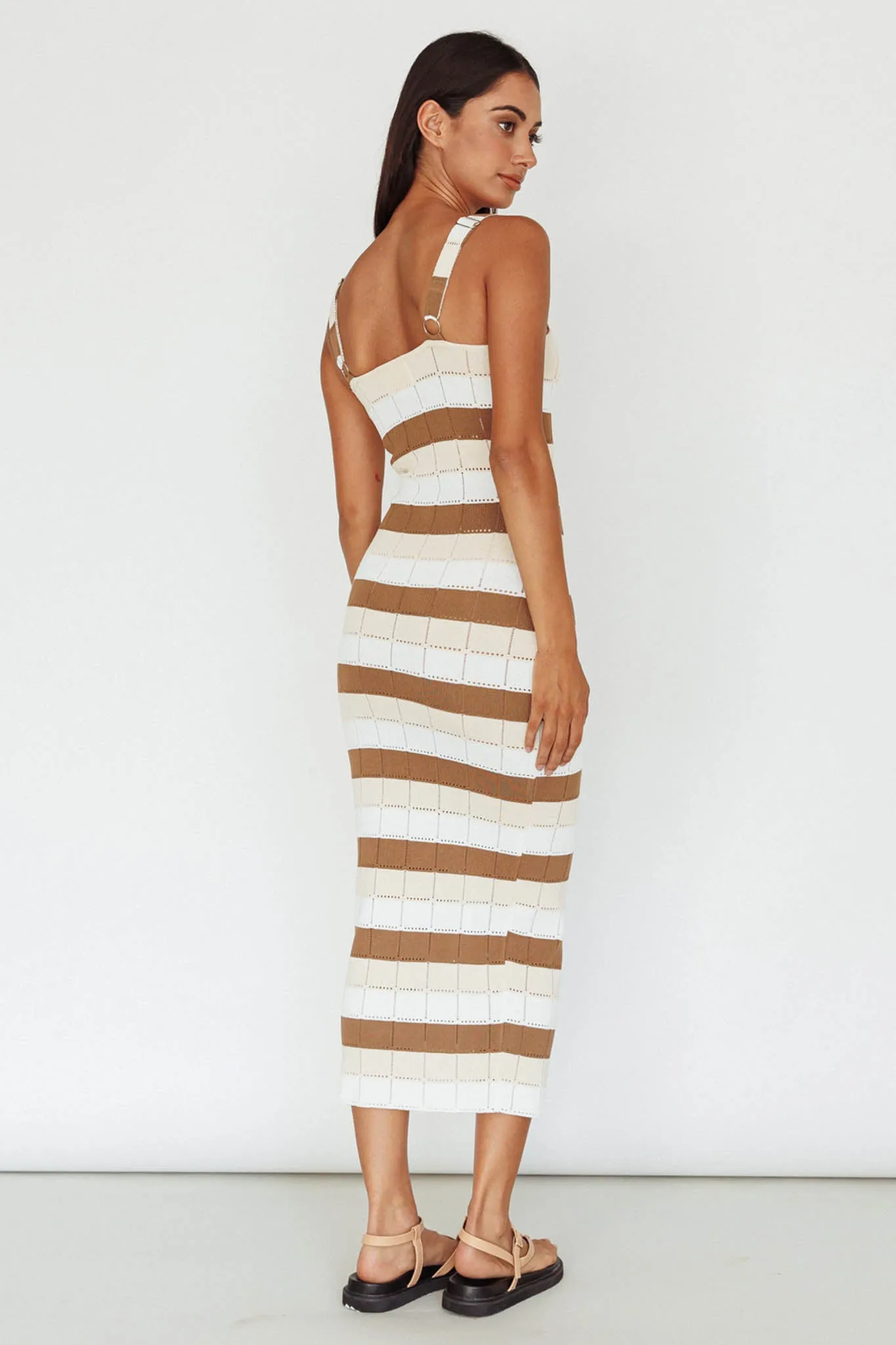 Chase The Sunrise Knit Midi Dress Striped Chocolate/White