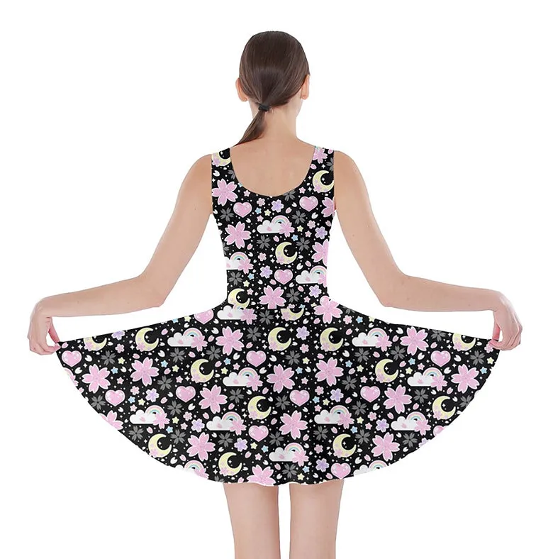 Cherry Blossom Dreams Black Skater Dress [Made-To-Order]