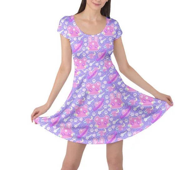 Cosmic Cuties Iris cap sleeve skater dress [made to order]