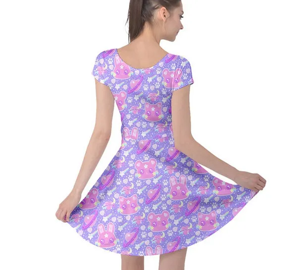 Cosmic Cuties Iris cap sleeve skater dress [made to order]