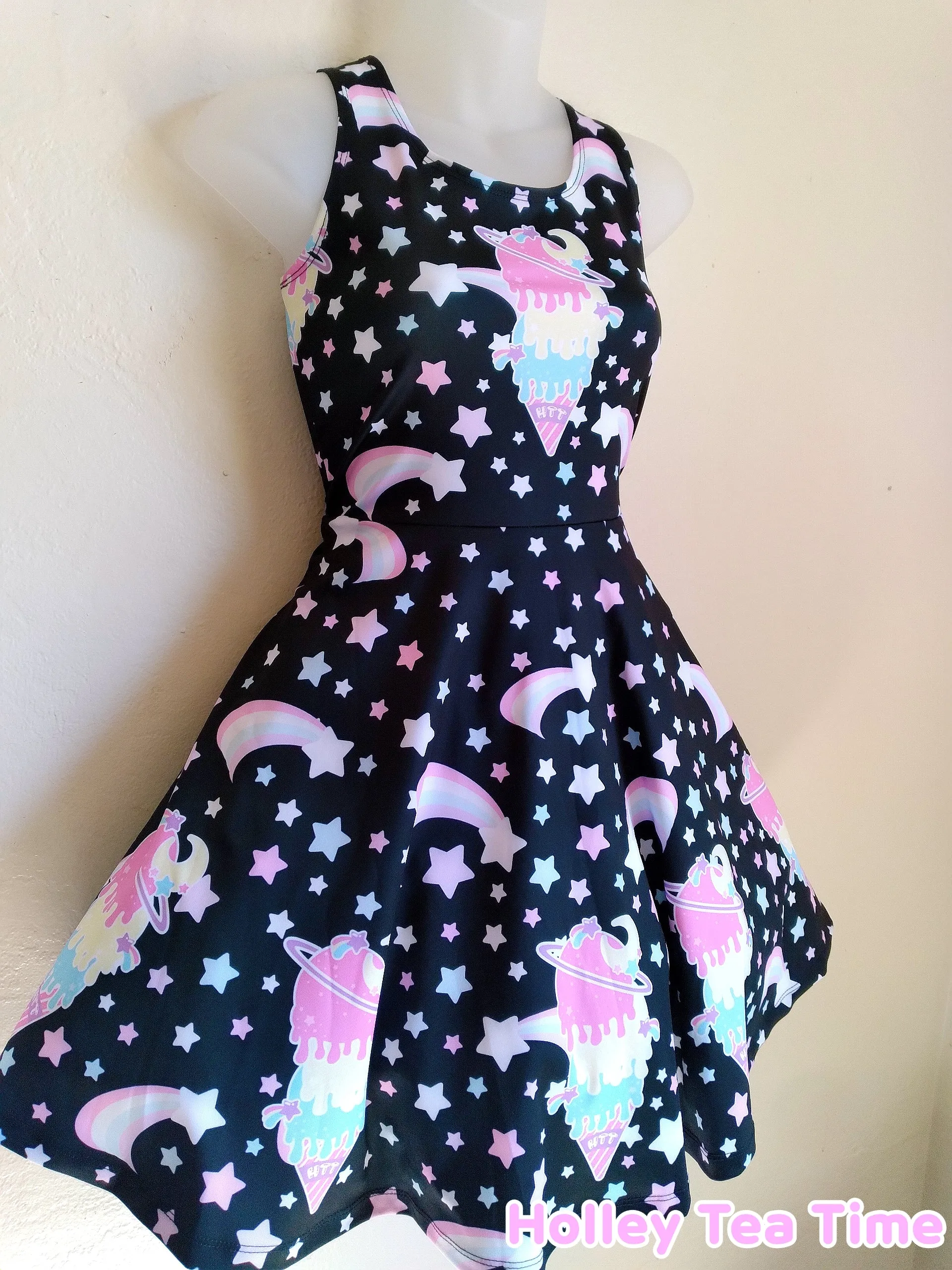 Cosmic ice cream black skater dress [made to order]