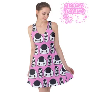 Cute rice ball pink sleeveless skater dress [made to order]