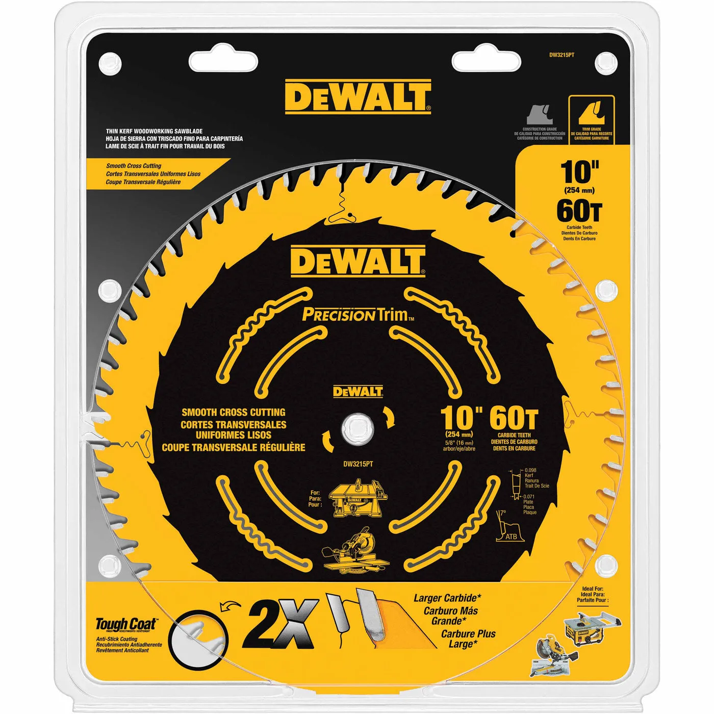 DeWalt DW3215PT 10" 60T Smooth Crosscutting Saw Blade