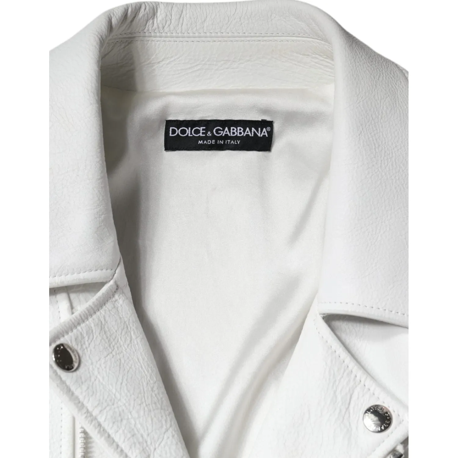 Dolce & Gabbana White Lambskin Leather Biker Coat Jacket