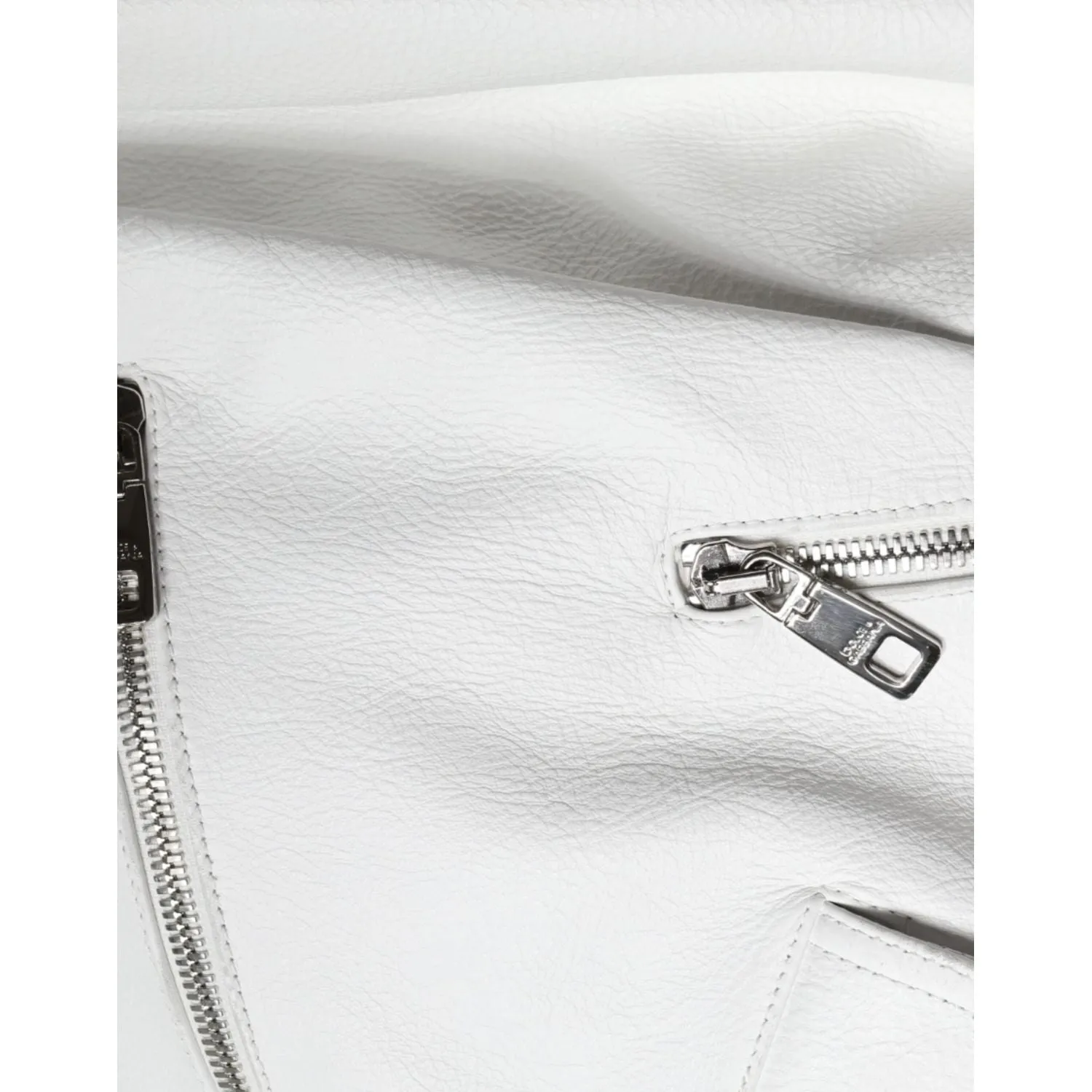 Dolce & Gabbana White Lambskin Leather Biker Coat Jacket