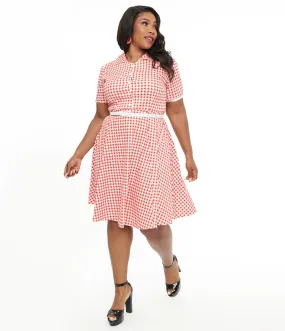 Dolly & Dotty 1950s Red Gingham Penelope Rockabilly Swing Shirt Dress