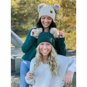 Double Fur Pom CC Beanie (Multiple Colors)